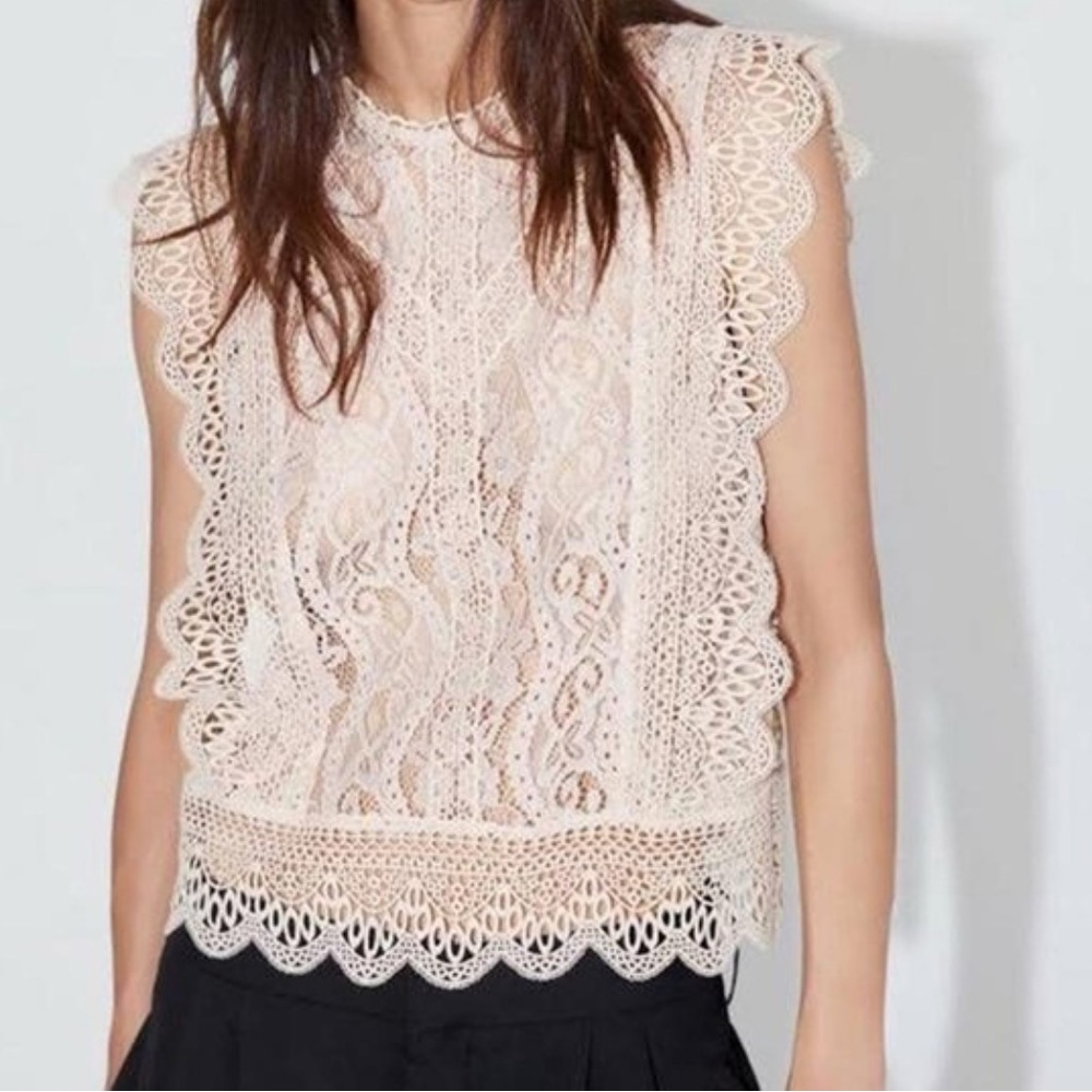 Zara Lace Sleeveless Blouse - Cream